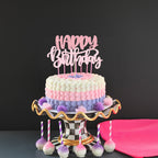 Gyufise 1Pcs Happy Birthday Cake Topper Glitter Pink – Cake Decoration