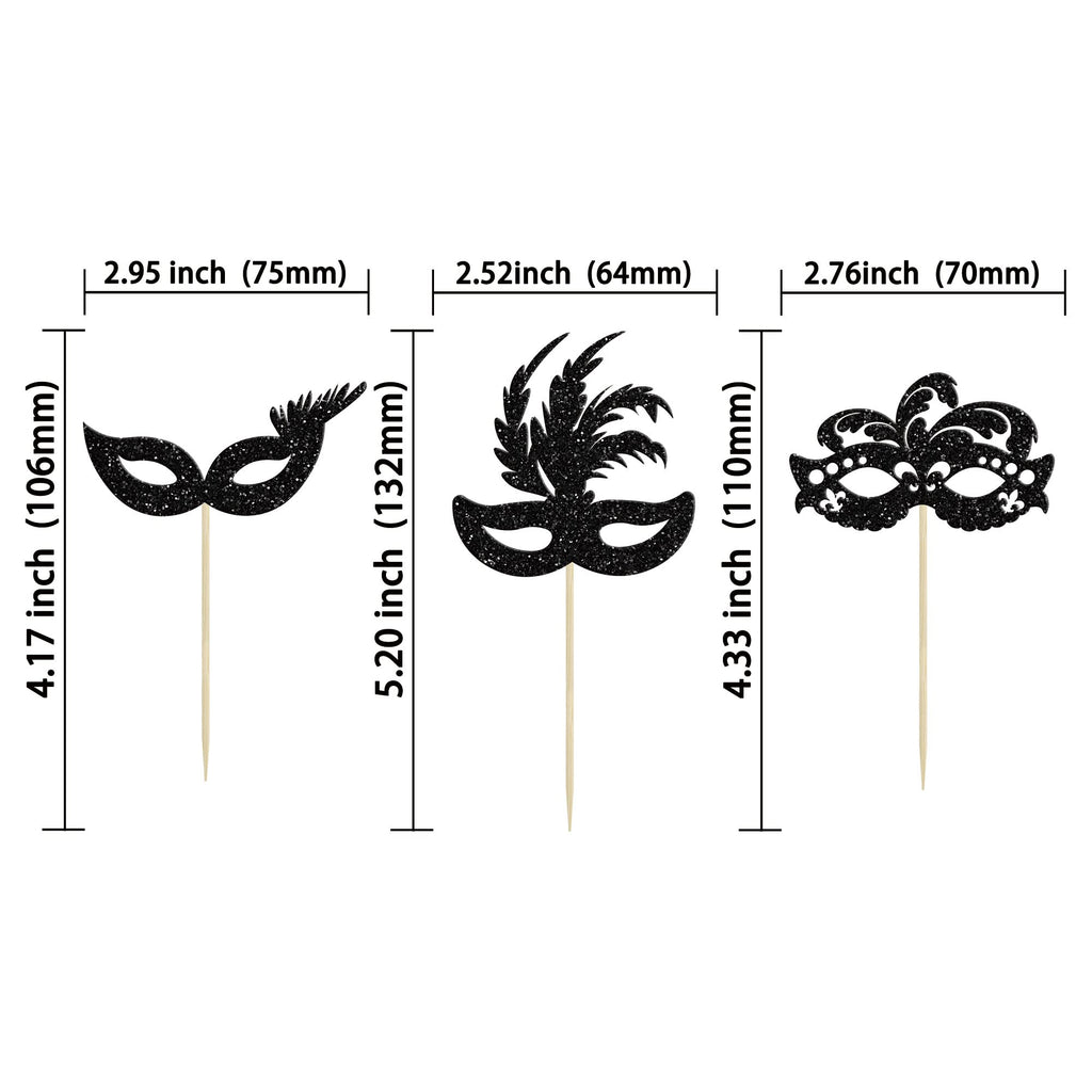 Gyufise 24Pcs Masquerade Masks Cupcake Toppers – Glitter Party Picks for Cakes & Desserts