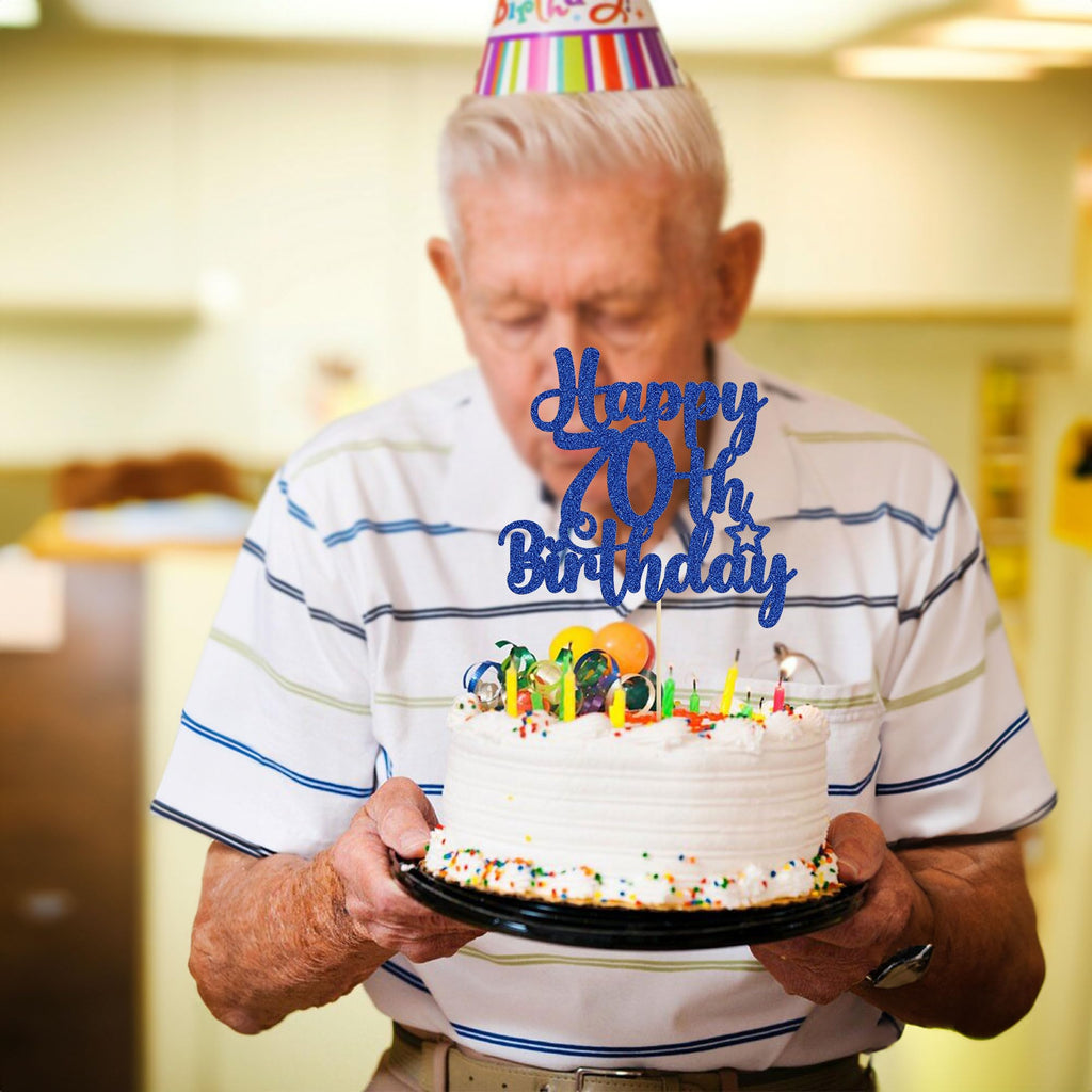 Gyufise 70th Birthday Cake Topper – Glitter 70 & Fabulous (Blue), Cheers to 70 Years
