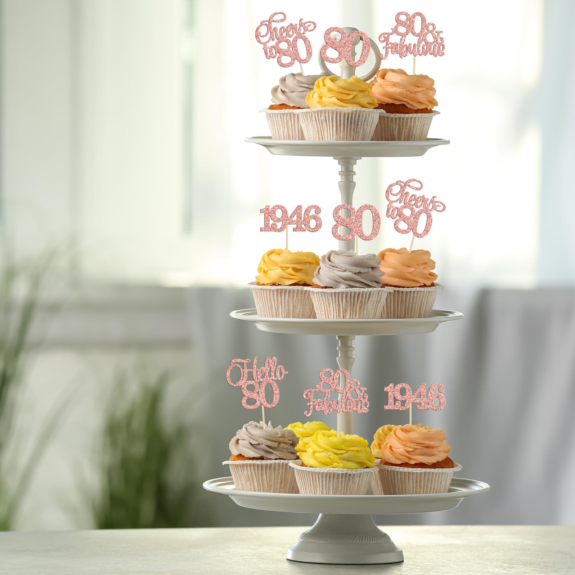 Gyufise 30 Pcs 80th Birthday Cupcake Toppers – Rose Gold Cake Decorations for 80th Birthday & Anniversary