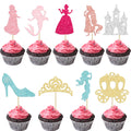 Gyufise 36Pcs Princess Cupcake Toppers – Colorful Glitter Mermaid, Castle & Crown Cake Decorations