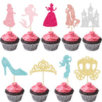 Gyufise 36Pcs Princess Cupcake Toppers – Colorful Glitter Mermaid, Castle & Crown Cake Decorations