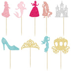 Gyufise 36Pcs Princess Cupcake Toppers – Colorful Glitter Mermaid, Castle & Crown Cake Decorations