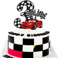 Gyufise Race Car Cake Topper Glitter – 3rd Birthday, Checkered Flag Theme