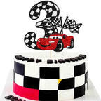 Gyufise Race Car Cake Topper Glitter – 3rd Birthday, Checkered Flag Theme