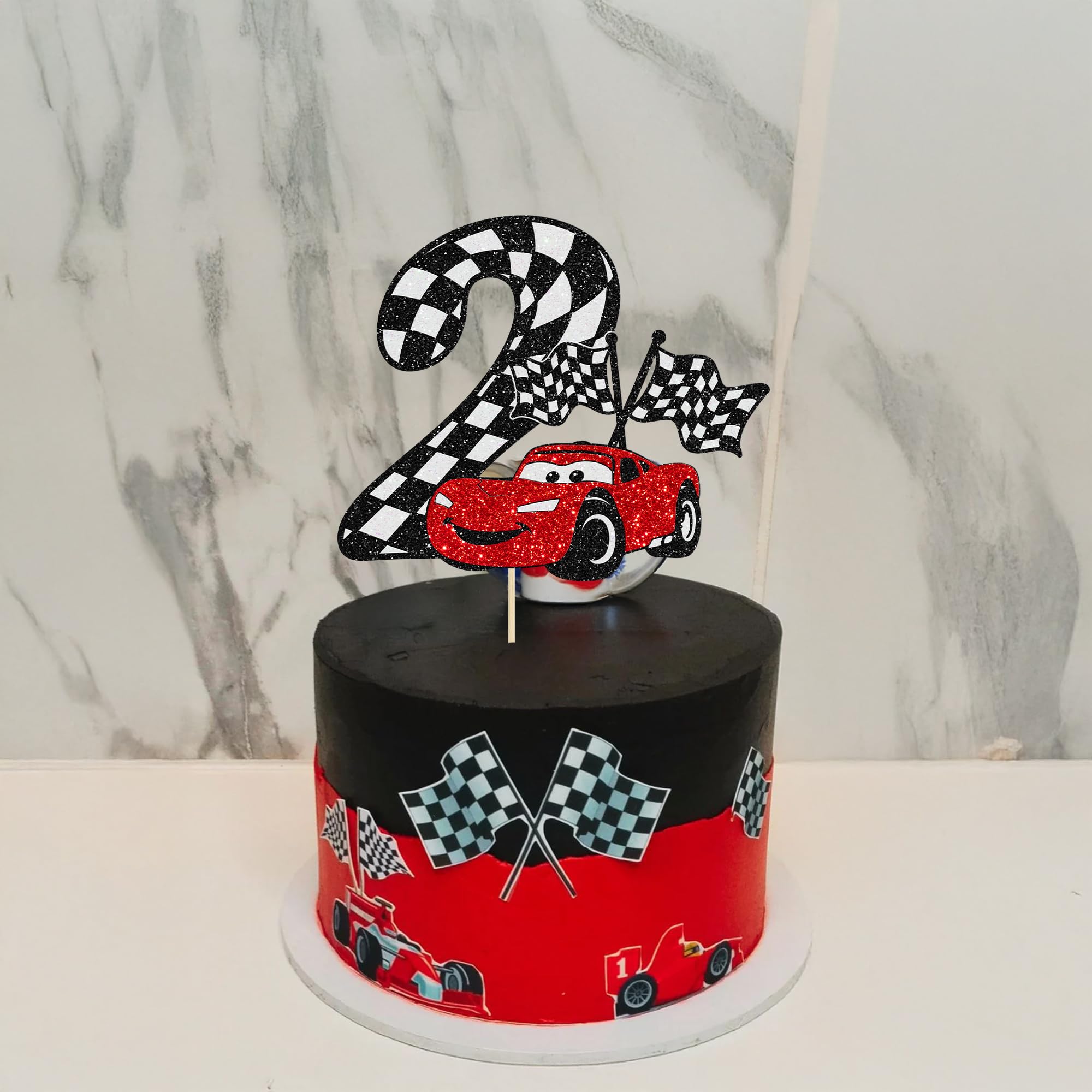 Gyufise Race Car Cake Topper Glitter – 1pc for Racing Birthday Cakes
