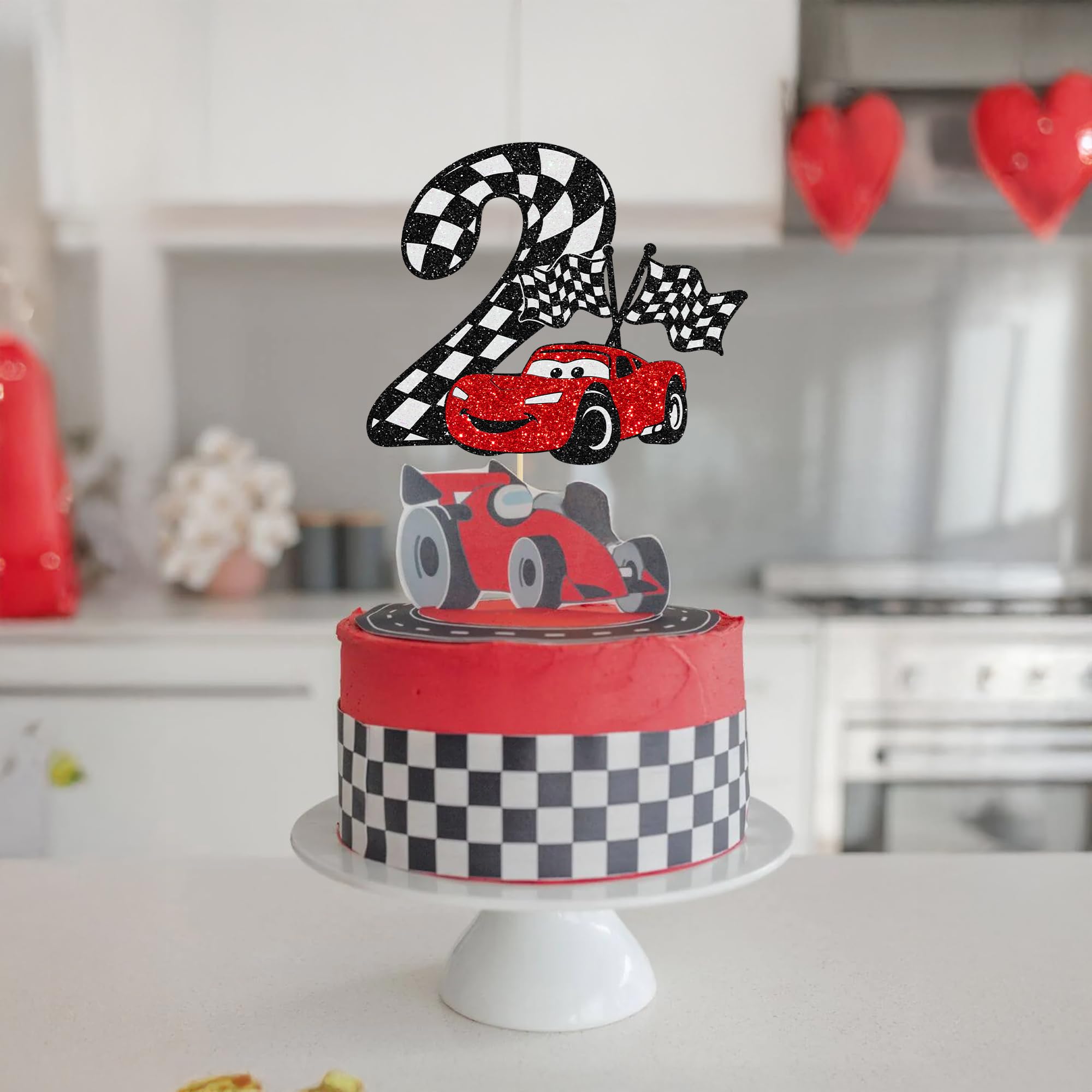 Gyufise Race Car Cake Topper Glitter – 1pc for Racing Birthday Cakes