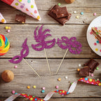 Gyufise 24Pcs Masquerade Masks Cupcake Toppers – Purple Glitter Party Decor
