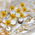 Gyufise 30Pcs Foil Firework Cupcake Toppers in Dark Gold – Sparkle Tinsel Cake Decorations