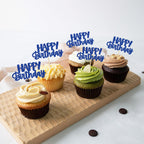 Gyufise 24Pcs Happy Birthday Cupcake Toppers - Blue Glitter Party Picks