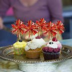 Gyufise 30Pcs Foil Firework Cupcake Toppers – Sparkle Gold & Red Tinsel Cake Picks