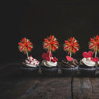 Gyufise 30Pcs Foil Firework Cupcake Toppers – Sparkle Gold & Red Tinsel Cake Picks