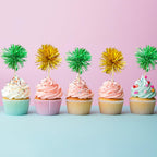 Gyufise 30Pcs Foil Firework Cupcake Toppers – Sparkle Gold & Green Party Picks