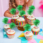 Gyufise 30Pcs Foil Firework Cupcake Toppers – Sparkle Tinsel Decorations, Dark Green