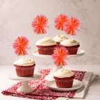 Gyufise 30Pcs Foil Firework Cupcake Toppers Dark Orange – Sparkle Tinsel Cake Decorations for Birthday Parties