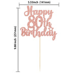 Gyufise 1Pc Happy 80th Birthday Cake Topper – Rose Gold Glitter, Cheers to 80 Years
