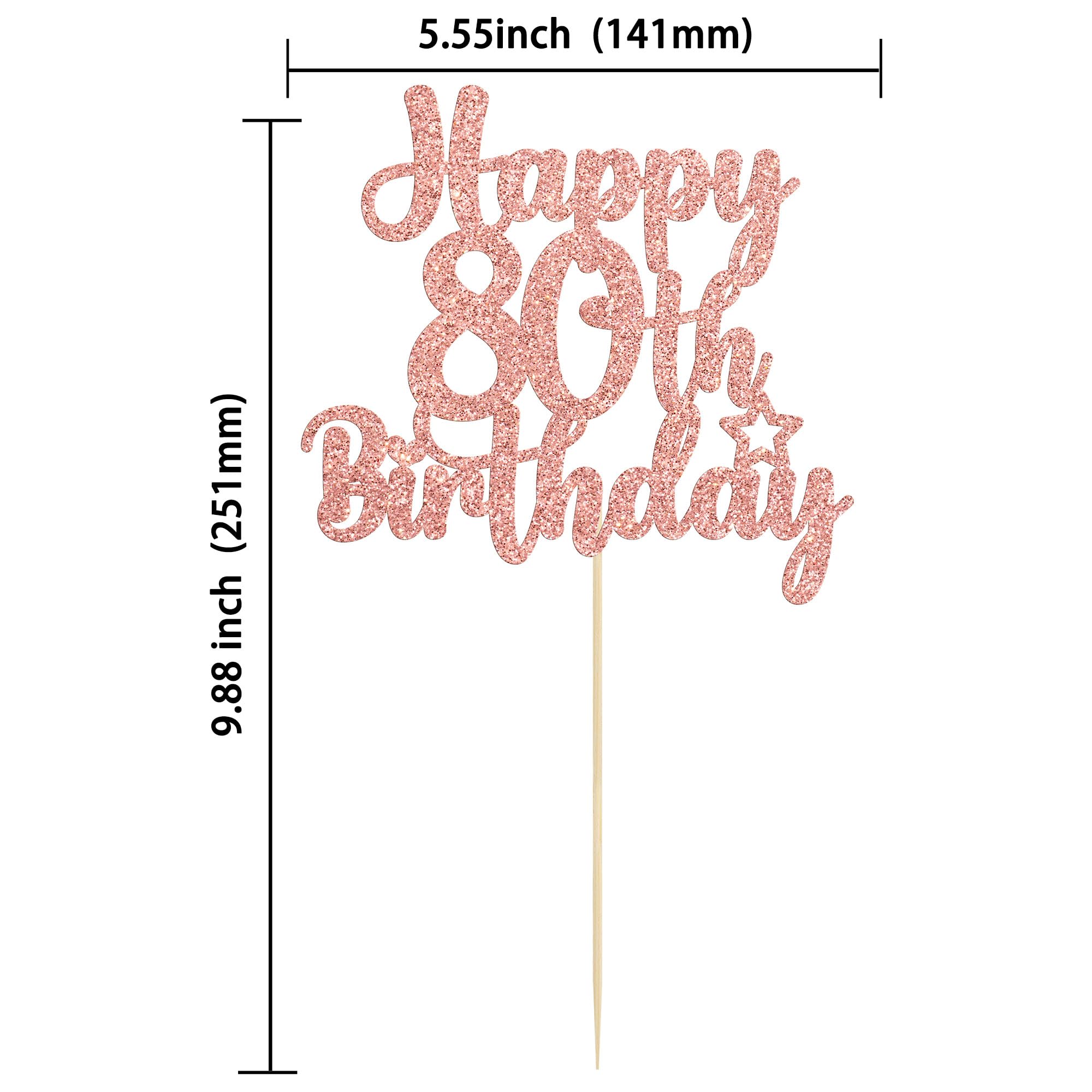 Gyufise 1Pc Happy 80th Birthday Cake Topper – Rose Gold Glitter, Cheers to 80 Years