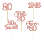Gyufise 30 Pcs 80th Birthday Cupcake Toppers – Rose Gold Cake Decorations for 80th Birthday & Anniversary