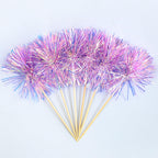 Gyufise 30Pcs Foil Firework Cupcake Toppers – Laser Purple Sparkle