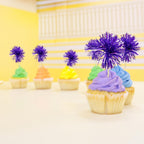Gyufise 30Pcs Foil Firework Cupcake Toppers – Sparkle Tinsel Cake Decorations (Dark Purple) for Birthday, Wedding & Party