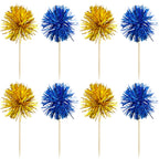 Gyufise 30Pcs Foil Firework Cupcake Toppers – Gold & Dark Blue Sparkle Tinsel Cake Picks