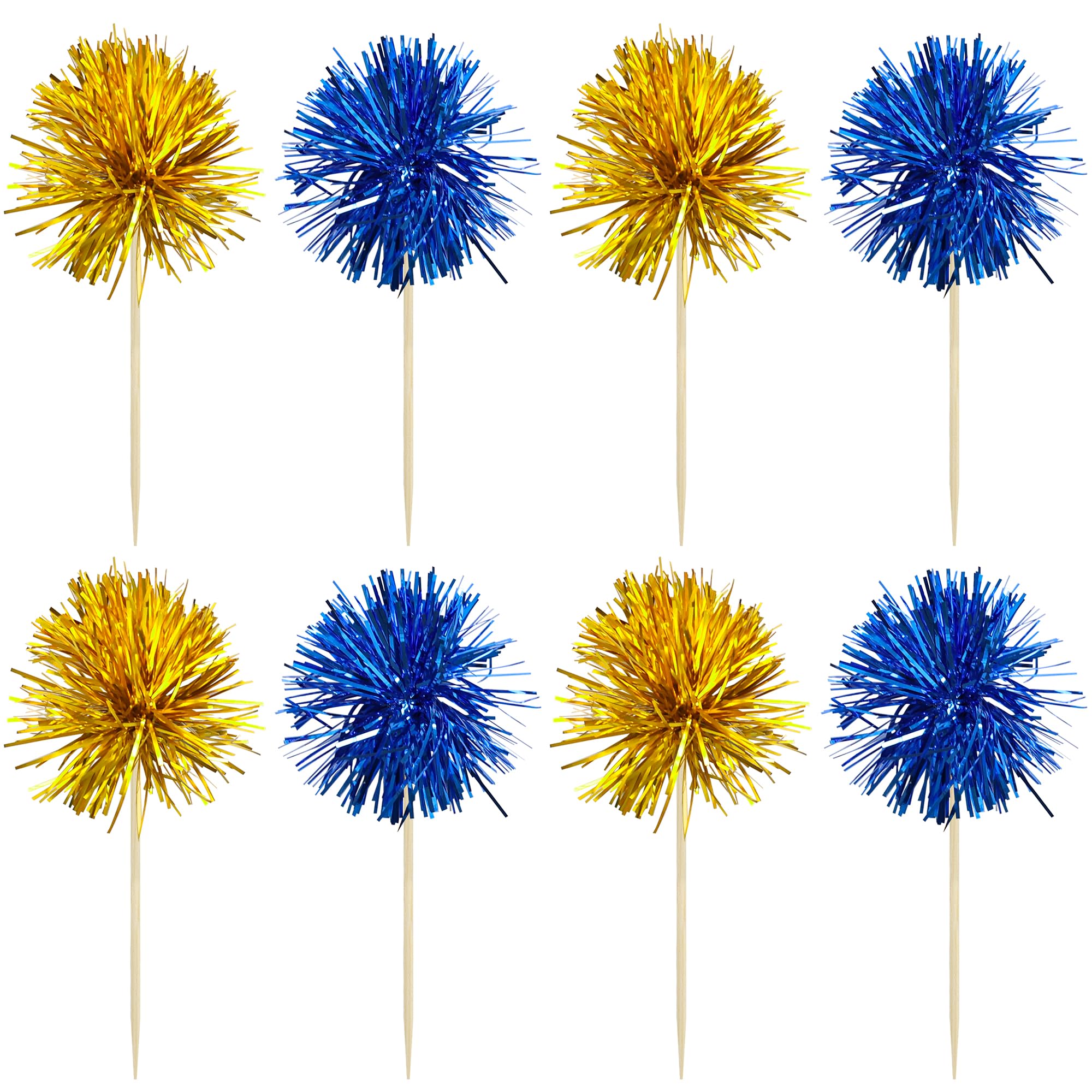 Gyufise 30Pcs Foil Firework Cupcake Toppers – Gold & Dark Blue Sparkle Tinsel Cake Picks