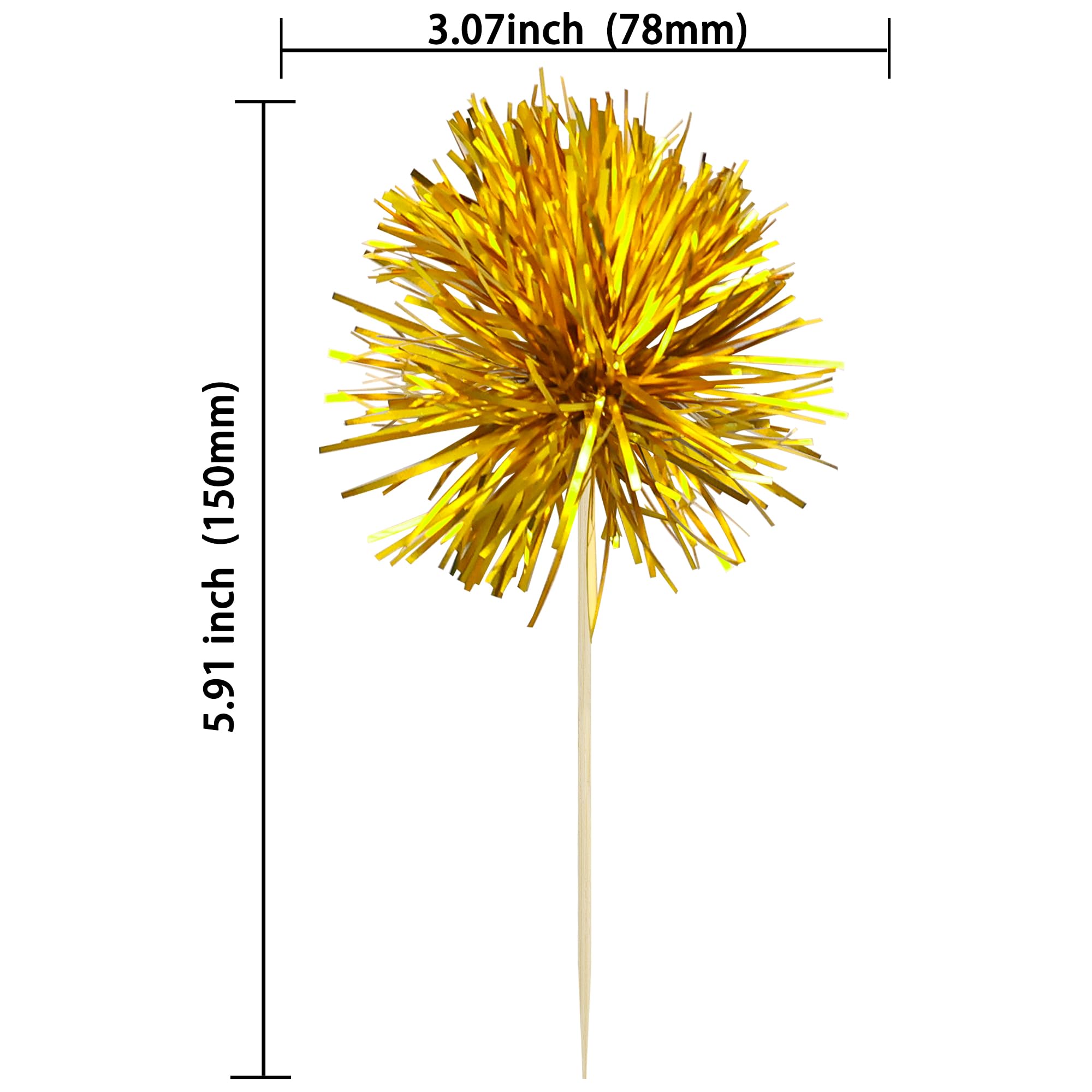 Gyufise 30Pcs Foil Firework Cupcake Toppers in Dark Gold – Sparkle Tinsel Cake Decorations