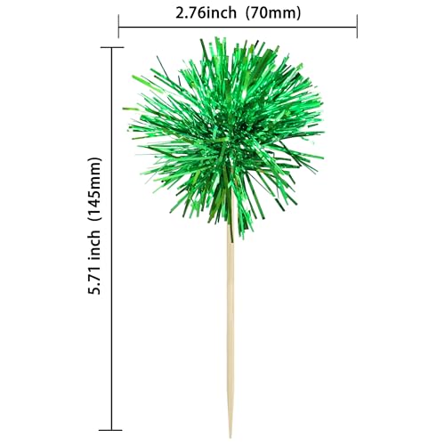 Gyufise 30Pcs Foil Firework Cupcake Toppers – Sparkle Tinsel Decorations, Dark Green