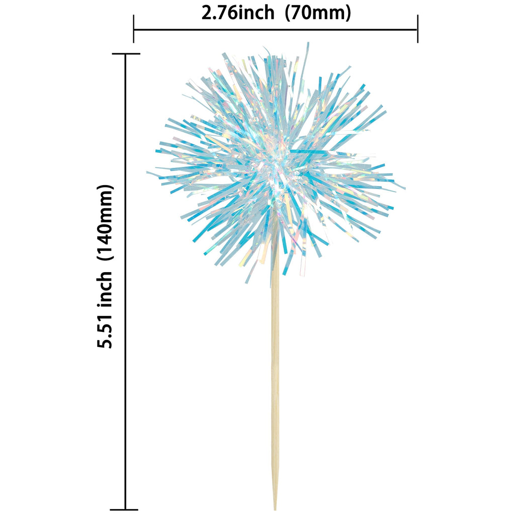 Gyufise 30Pcs Foil Firework Cupcake Toppers – Sparkle Tinsel Cake Decorations