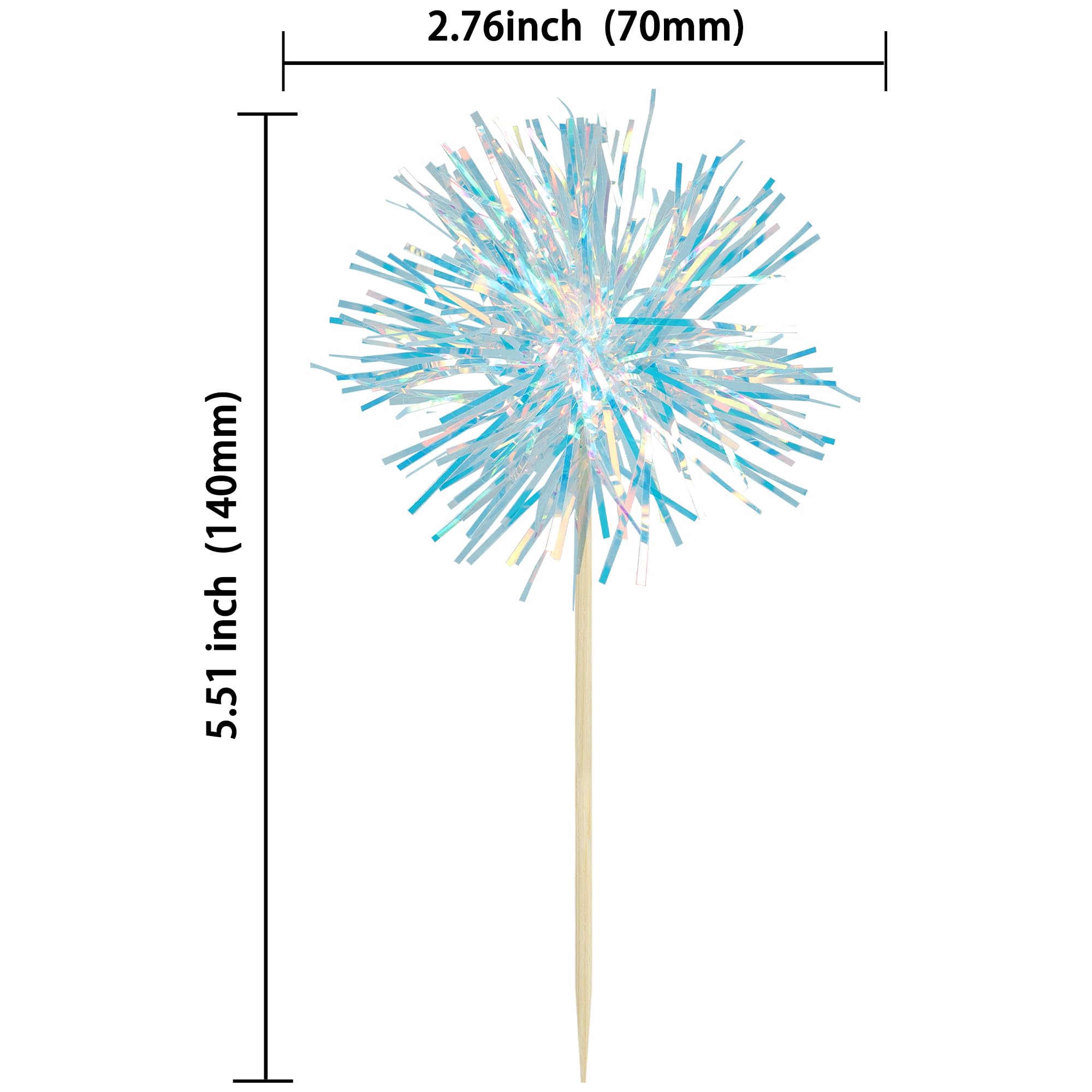 Gyufise 30Pcs Foil Firework Cupcake Toppers – Sparkle Tinsel Cake Decorations