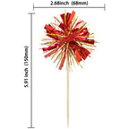 Gyufise 30Pcs Foil Firework Cupcake Toppers – Sparkle Gold & Red Tinsel Cake Picks