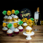 Gyufise 30Pcs Foil Firework Cupcake Toppers – Sparkle Gold & Green Party Picks