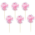 Gyufise 30Pcs Foil Firework Cupcake Toppers – Sparkle Tinsel Cake Decorations for Birthday, Wedding & Party (Dark Pink)