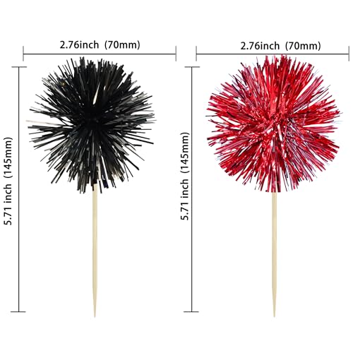 Gyufise 30Pcs Foil Firework Cupcake Toppers – Sparkle Tinsel Cake Picks for Parties