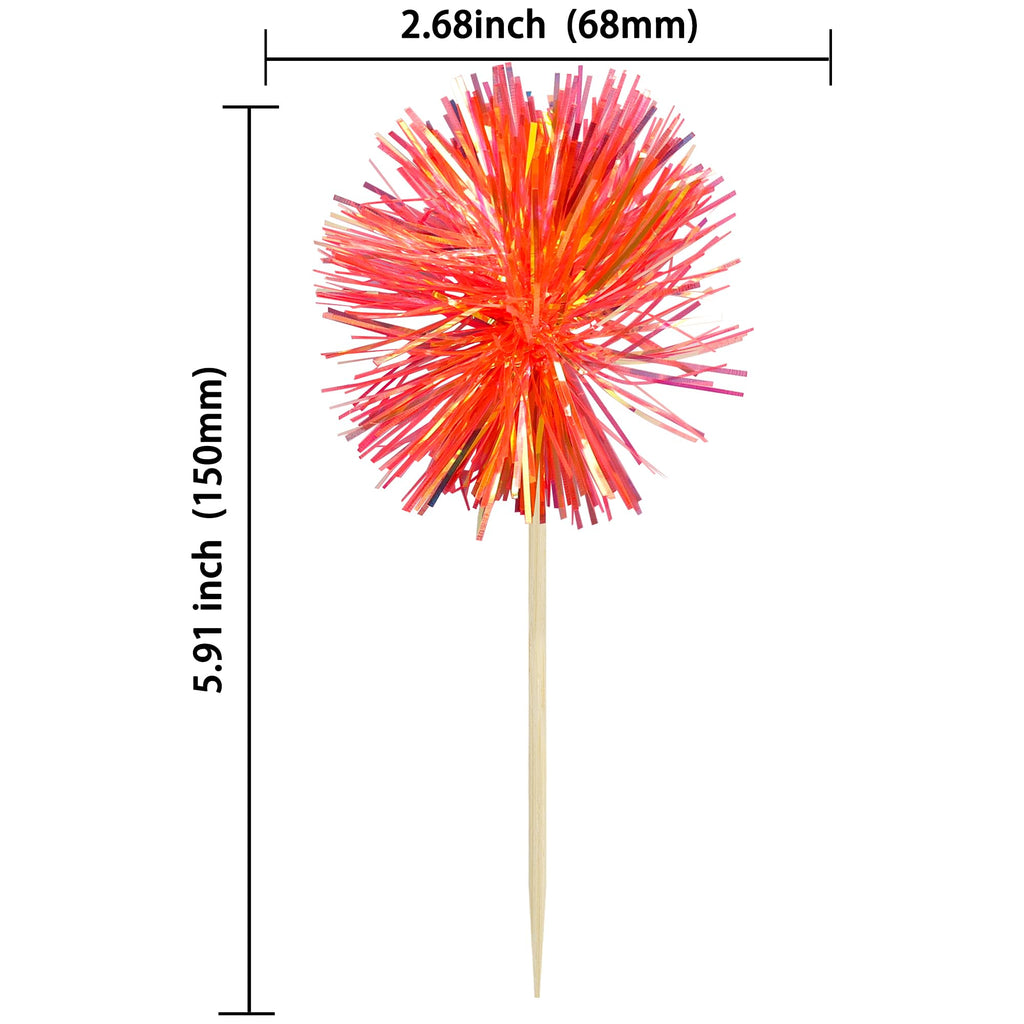 Gyufise 30Pcs Foil Firework Cupcake Toppers Dark Orange – Sparkle Tinsel Cake Decorations for Birthday Parties