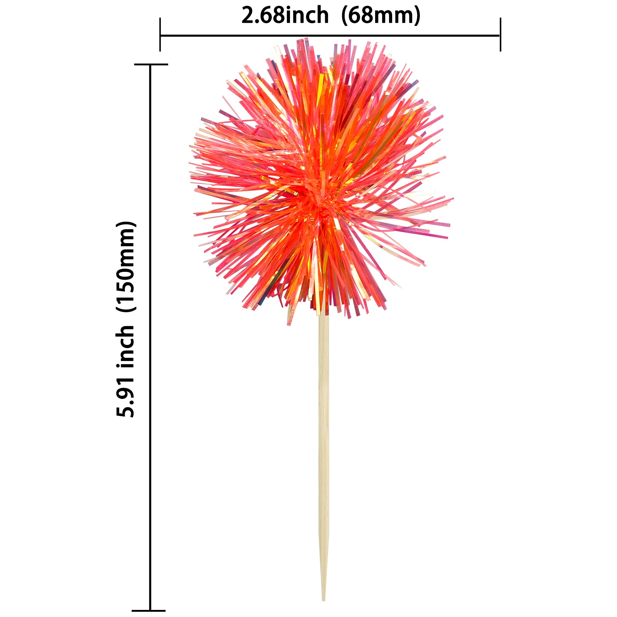 Gyufise 30Pcs Foil Firework Cupcake Toppers Dark Orange – Sparkle Tinsel Cake Decorations for Birthday Parties