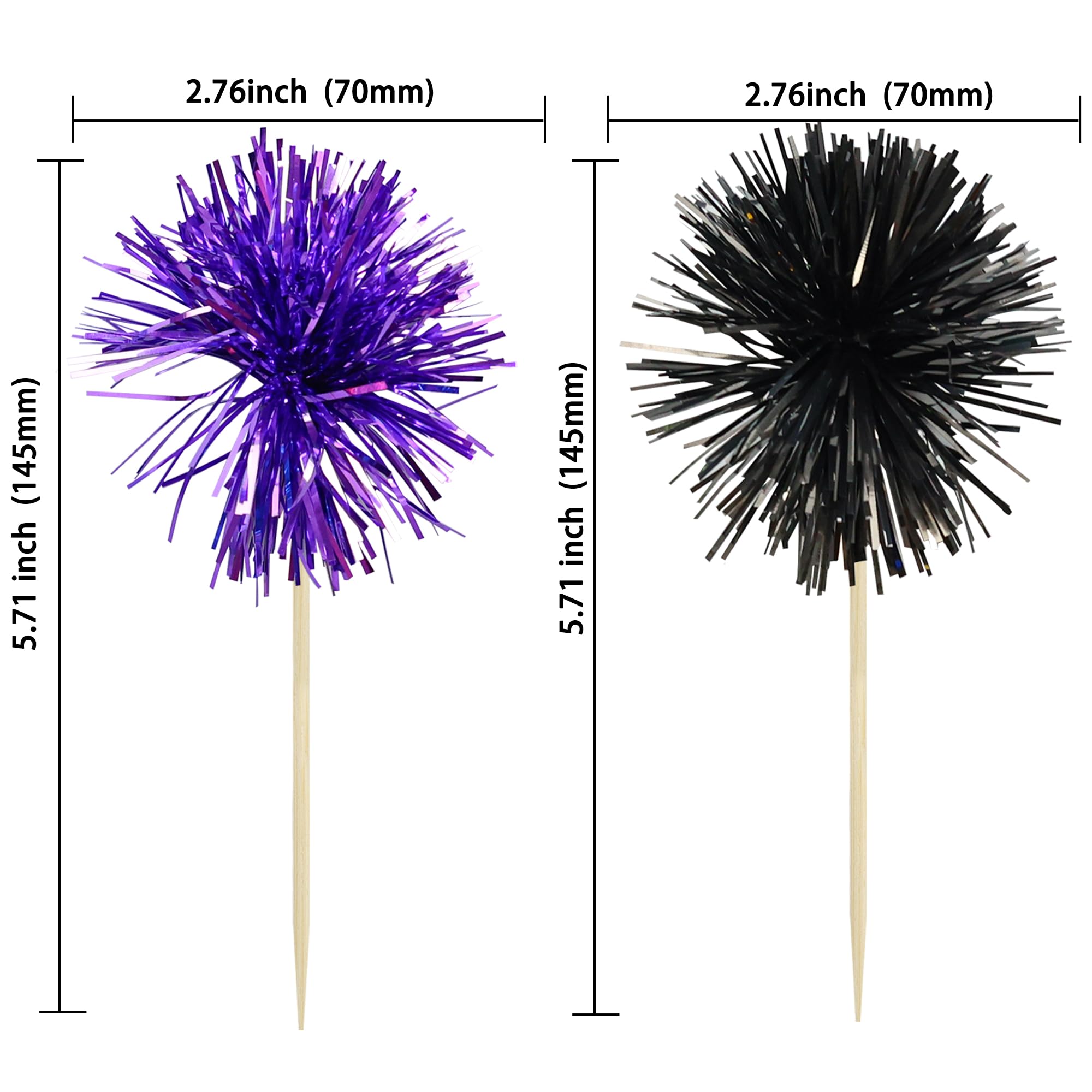 Gyufise 30Pcs Foil Firework Cupcake Toppers – Sparkle Tinsel Decorations