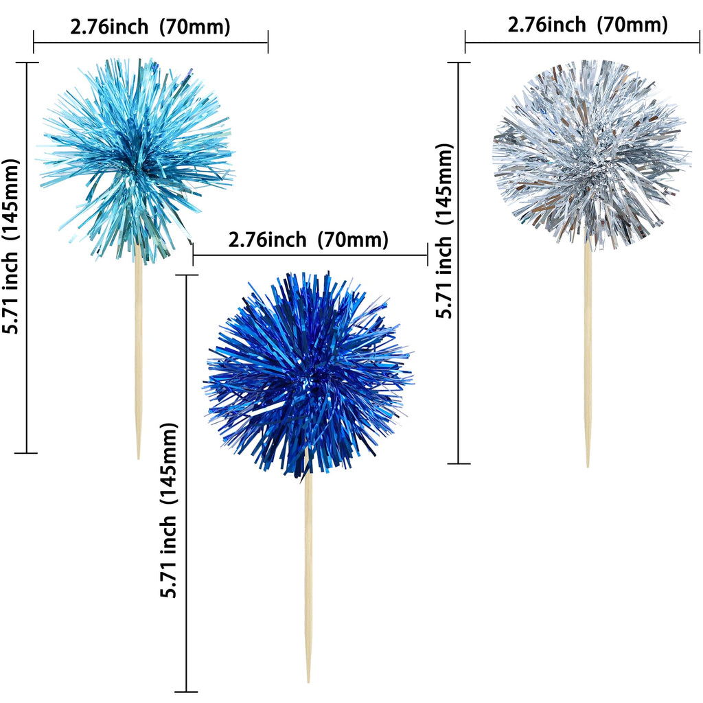Gyufise 30Pcs Foil Firework Cupcake Toppers – Sparkle Tinsel Cake Decorations for Birthday Parties