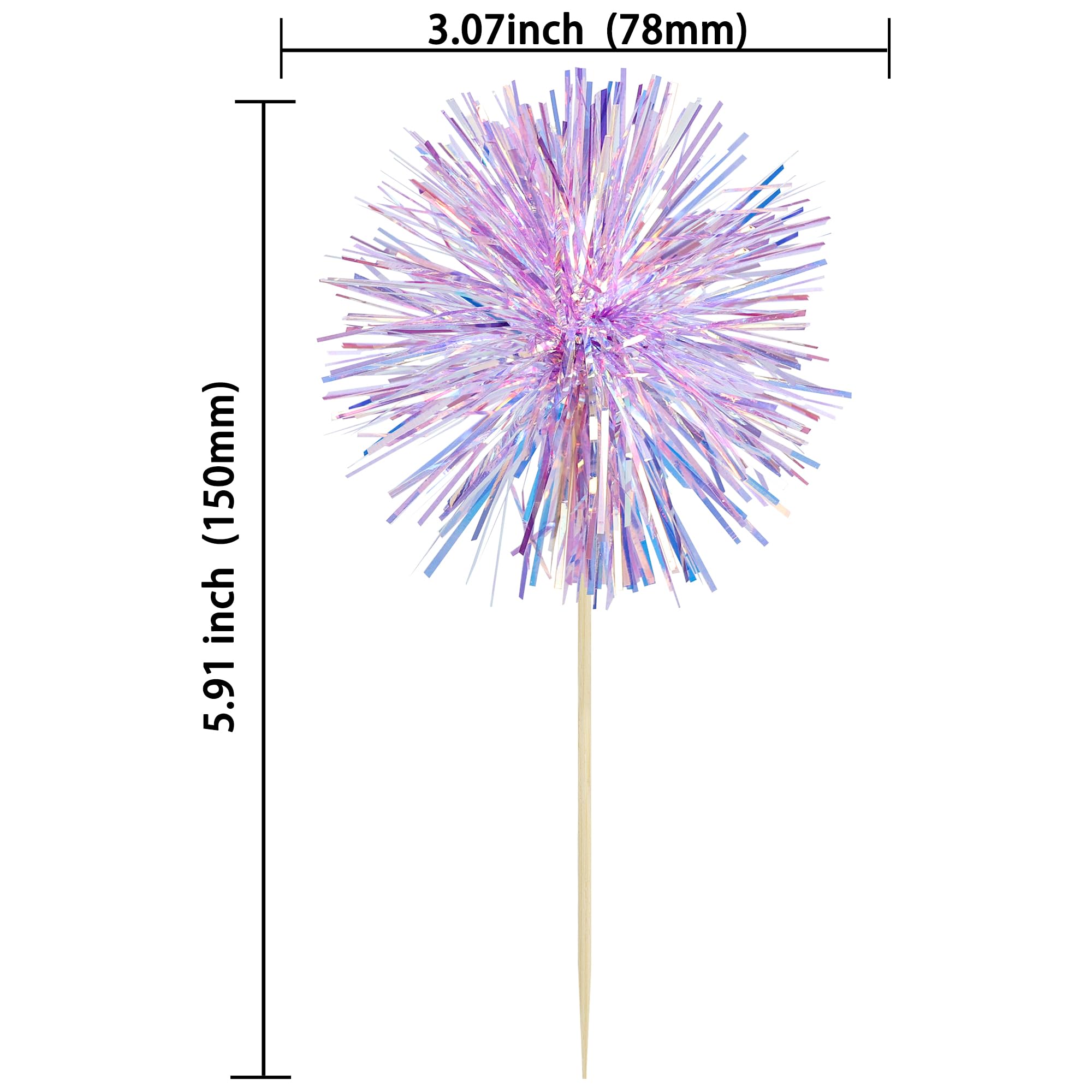 Gyufise 30Pcs Foil Firework Cupcake Toppers – Laser Purple Sparkle