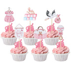 Gyufise 36Pcs Baby Shower Cupcake Toppers – Swan Pacifier Cloud Moon Star Pink