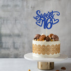 Gyufise 1Pc Sweet 16 Cake Topper – Blue Glitter for 16th Birthday Party