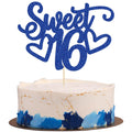 Gyufise 1Pc Sweet 16 Cake Topper – Blue Glitter for 16th Birthday Party