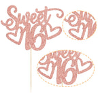 Gyufise Sweet 16 Cake Topper – Rose Gold Glitter for 16th Birthday