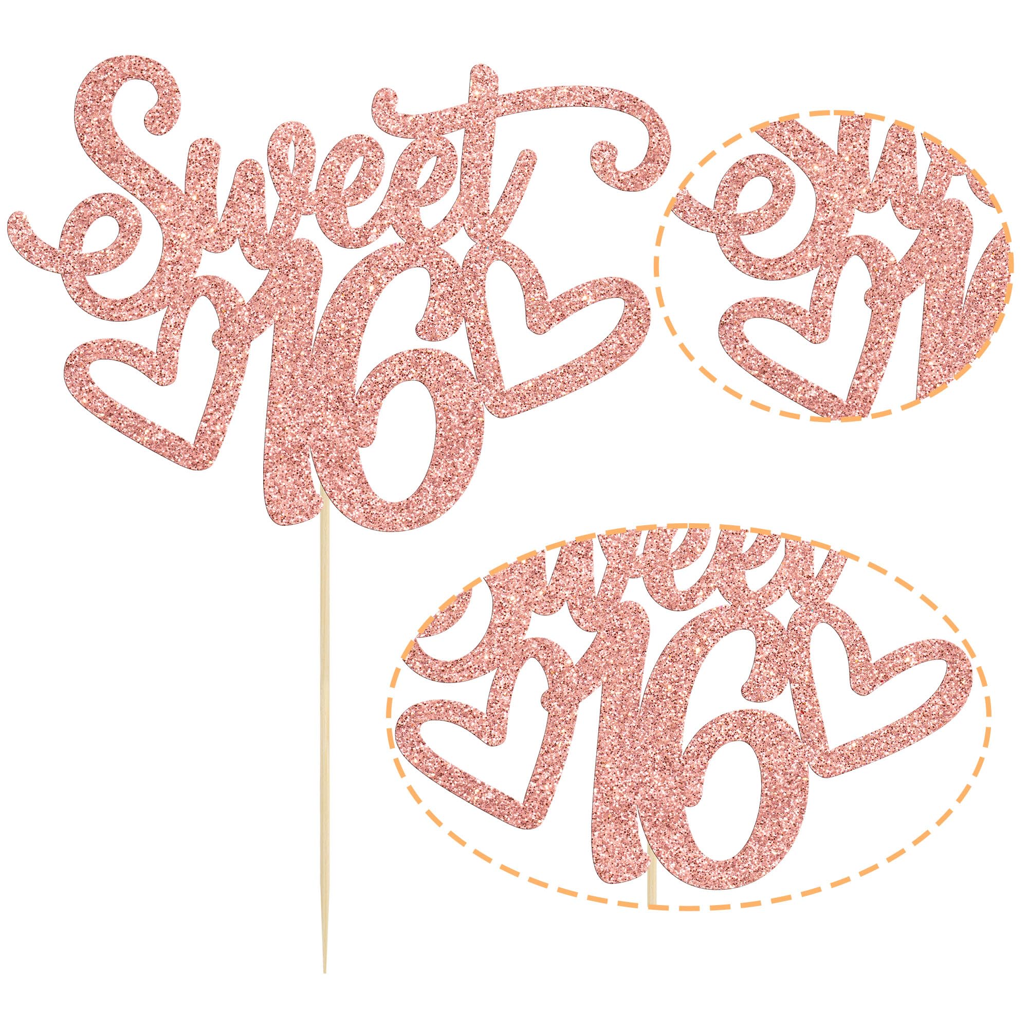 Gyufise Sweet 16 Cake Topper – Rose Gold Glitter for 16th Birthday