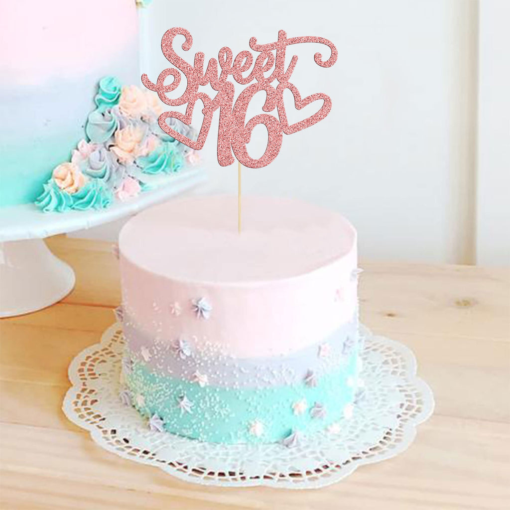 Gyufise Sweet 16 Cake Topper – Rose Gold Glitter for 16th Birthday