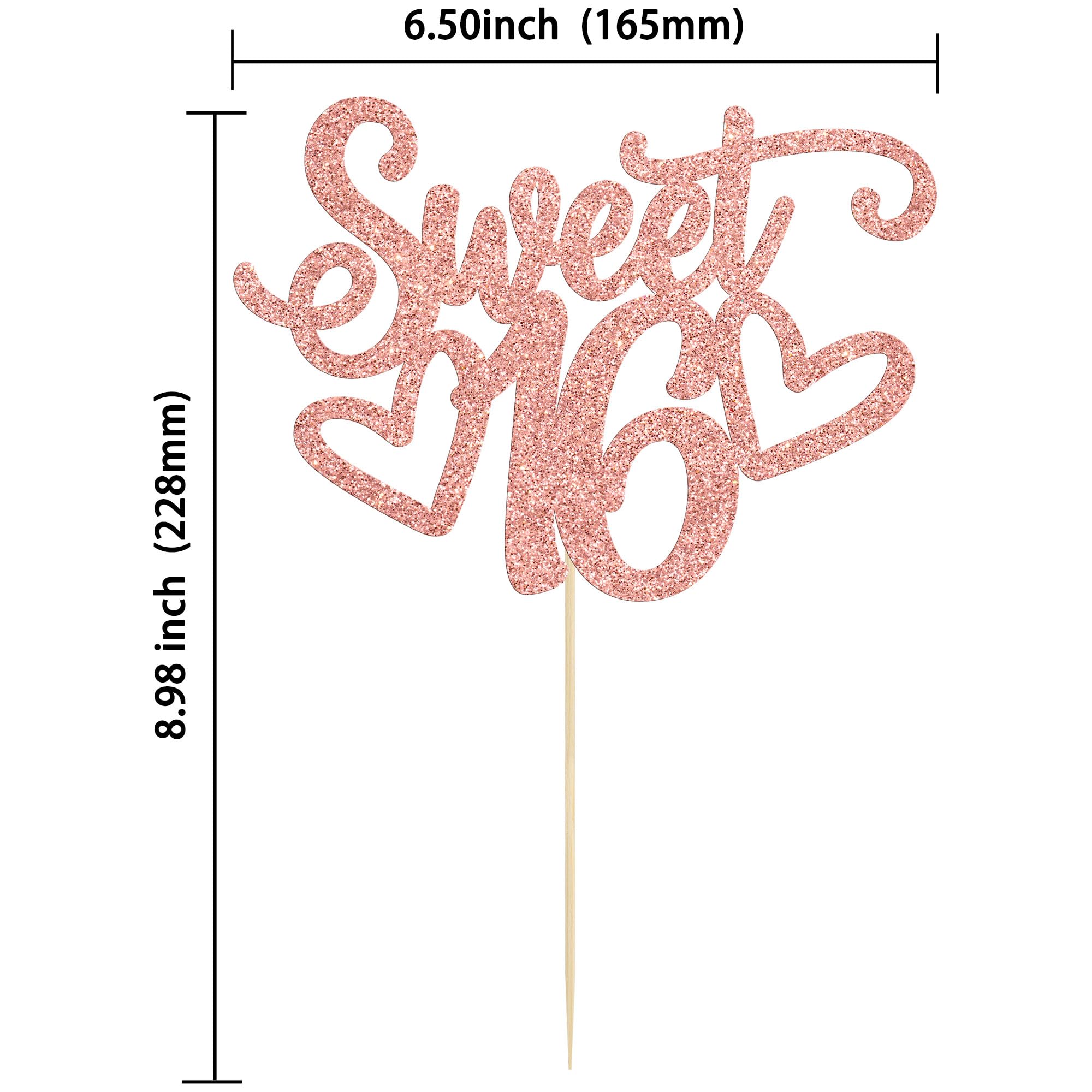 Gyufise Sweet 16 Cake Topper – Rose Gold Glitter for 16th Birthday