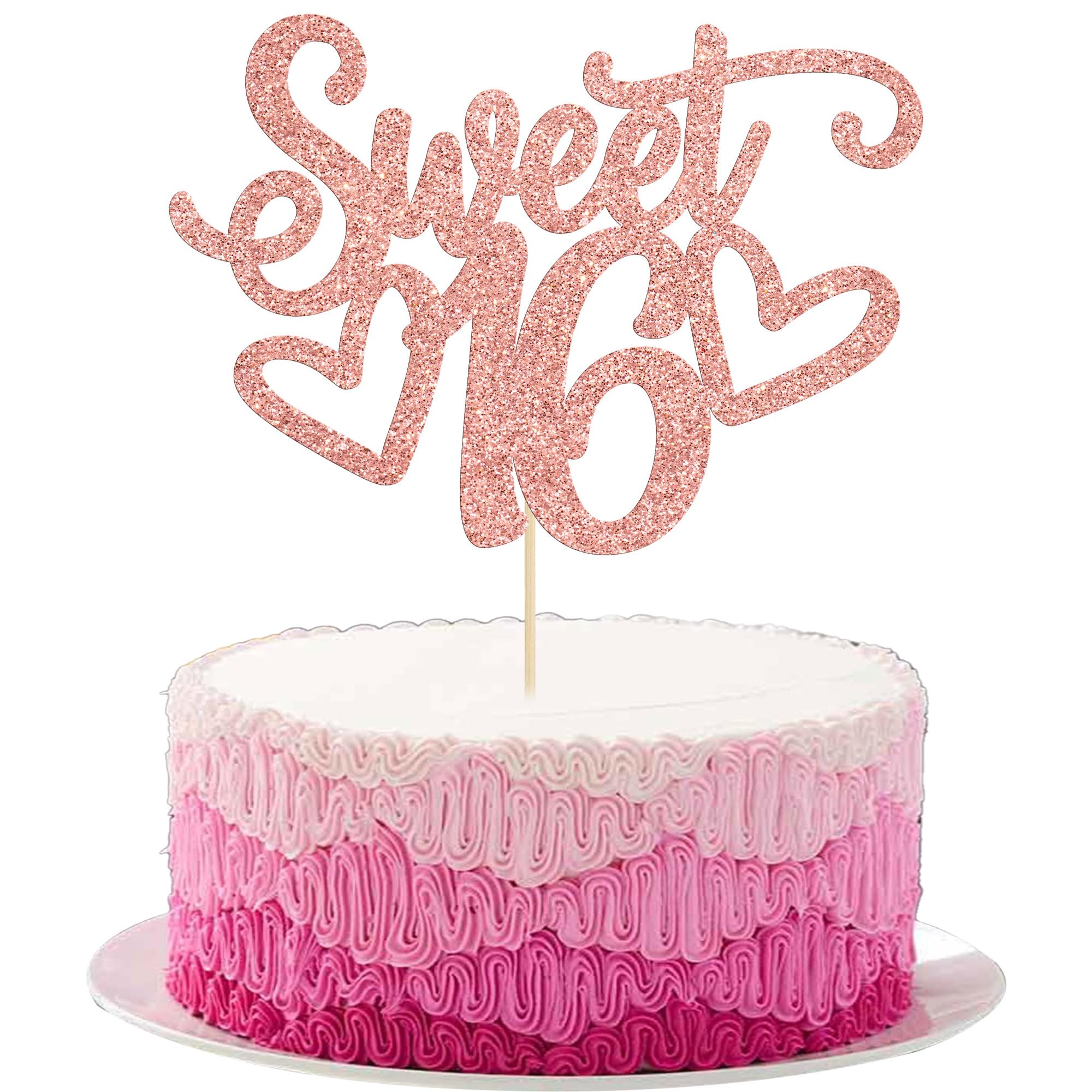 Gyufise Sweet 16 Cake Topper – Rose Gold Glitter for 16th Birthday