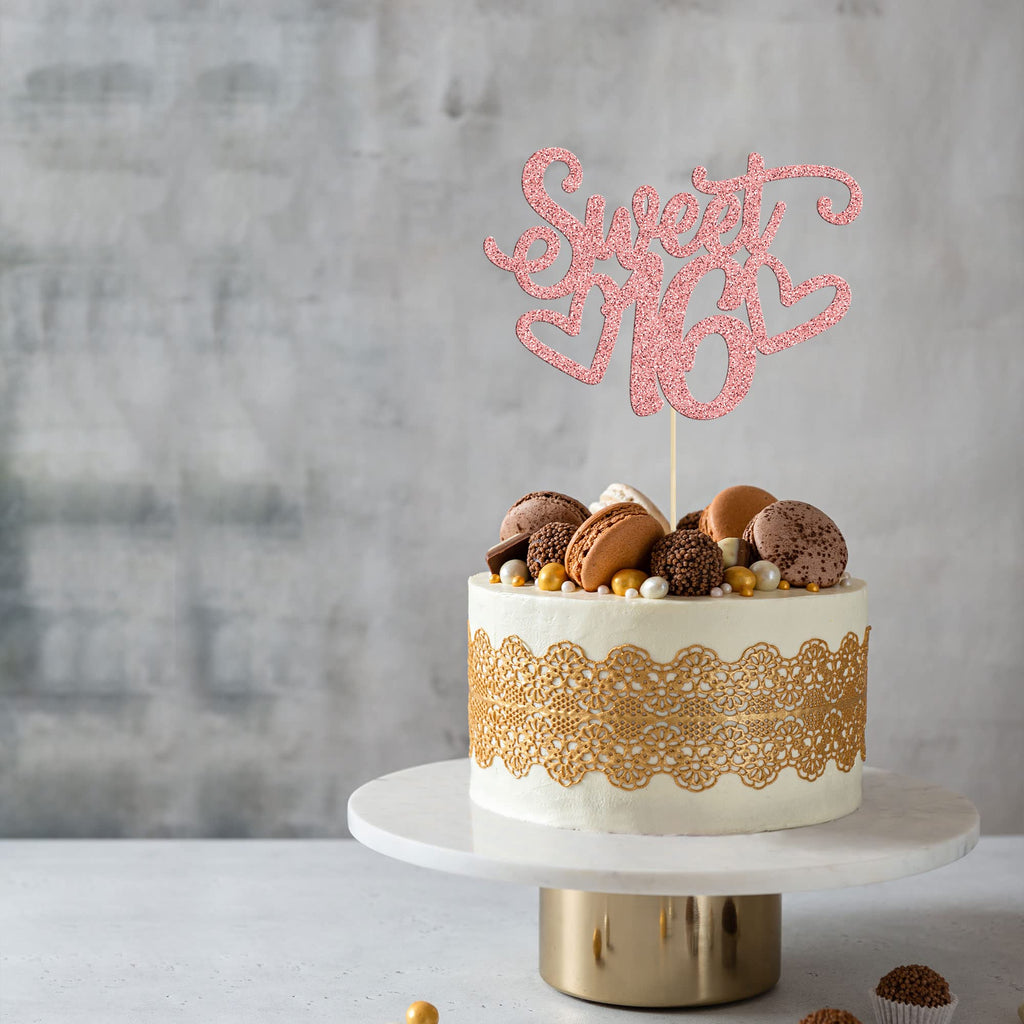 Gyufise Sweet 16 Cake Topper – Rose Gold Glitter for 16th Birthday