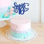 Gyufise 1Pc Sweet 16 Cake Topper – Blue Glitter for 16th Birthday Party