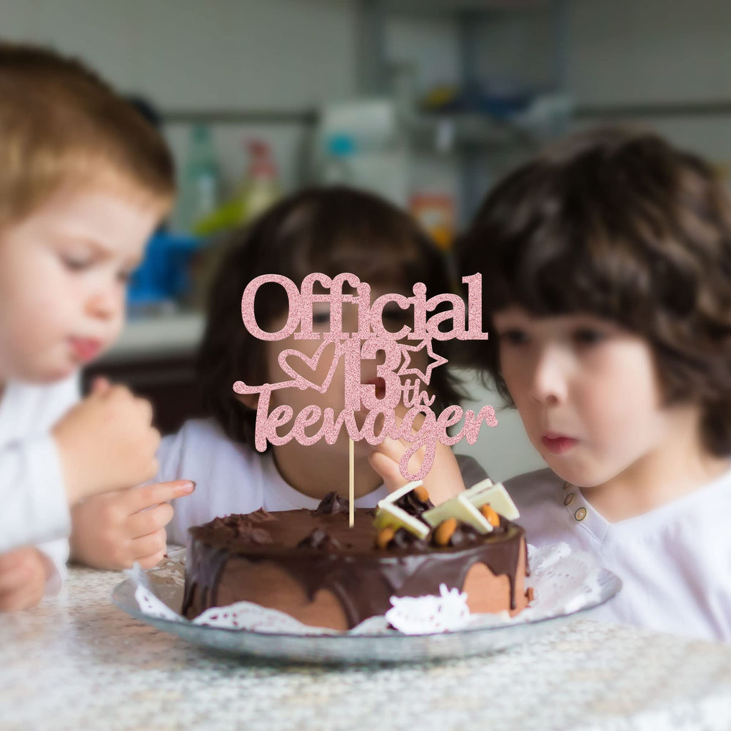 Gyufise Pink Glitter Official Teenager 13 Cake Topper – 1 Pack for 13th Birthday